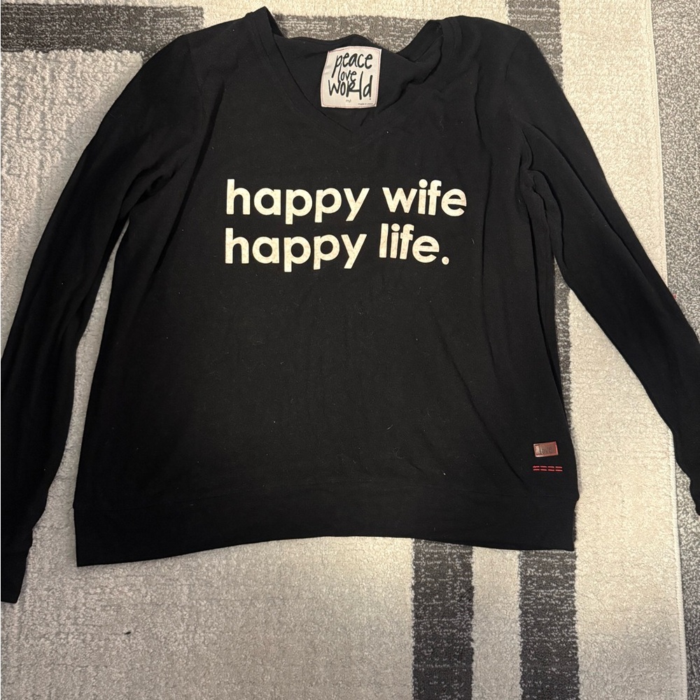 Peace Love World Black V-Neck Sweatshirt